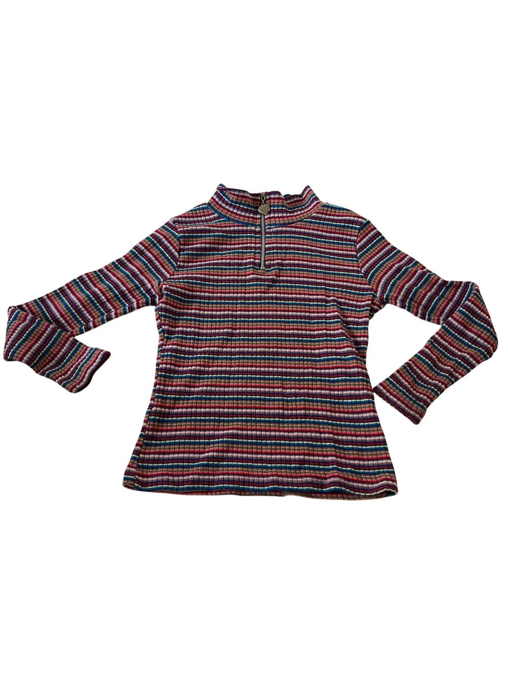 Vtg Y2K 2000s Rainbow Stripe Quarter Zip Girl's Sz 7/8